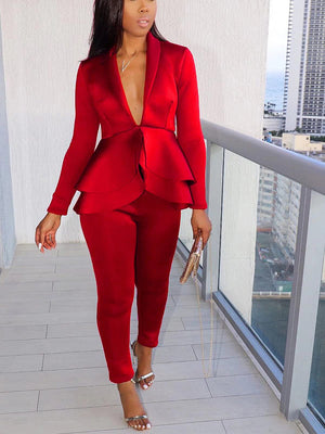 V-Neck Blazer Suit & Pants Set