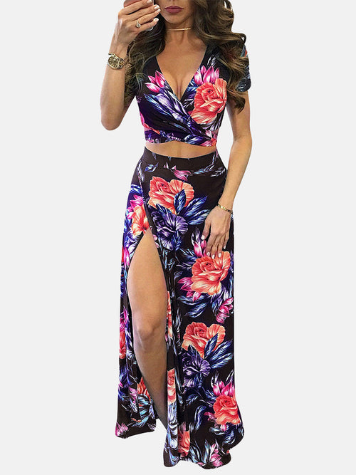 Floral Printed Slit Skirt Set