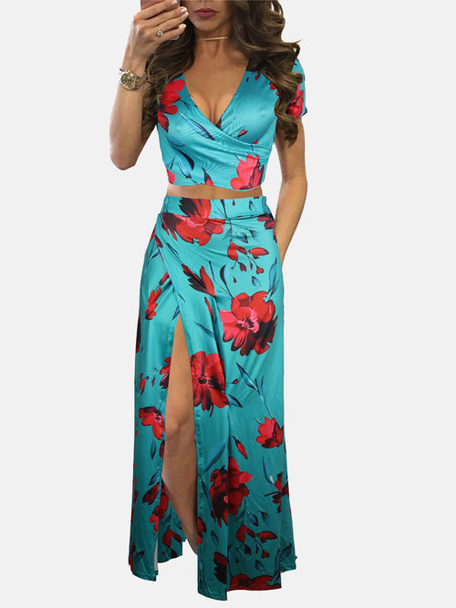 Floral Printed Slit Skirt Set