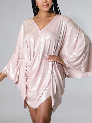 Glitter Batwing Sleeves Backless Mini Dress