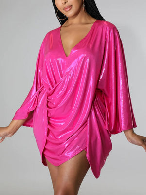 Glitter Batwing Sleeves Backless Mini Dress