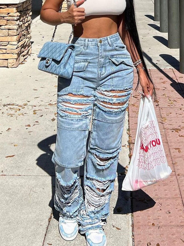 Ripped Pocket High Waist Jeans