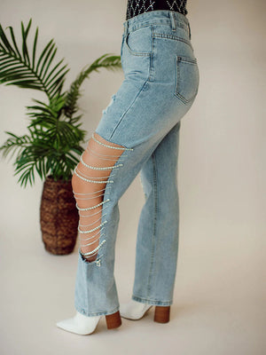 Rhinestone Chain Jeans