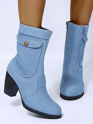 Denim Chunky Heel Boots