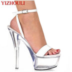 YM & Dancer S356 Summer women's stage foot strap heels, 15 cm transparent pole dancing sandals 6 inches, dancing shoes