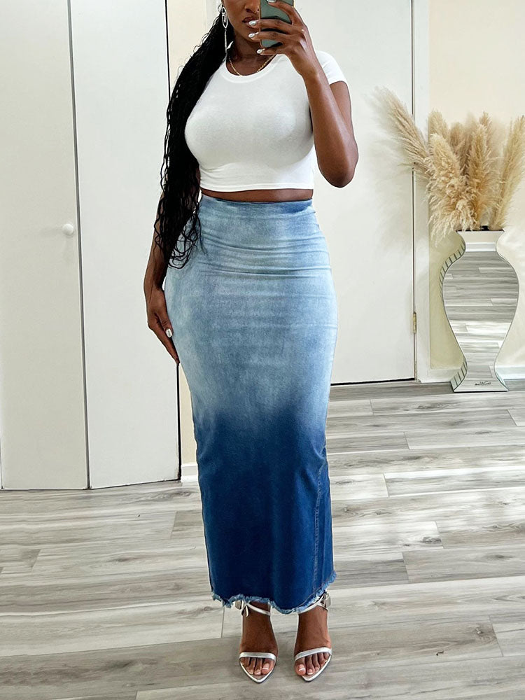 Gradient Denim Skirt