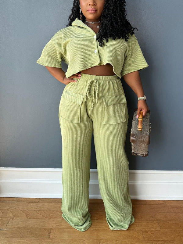 Ribbed Crop Top & Cargo Pants Set