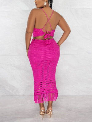 Crochet Halter Top & Tassels Skirt Set