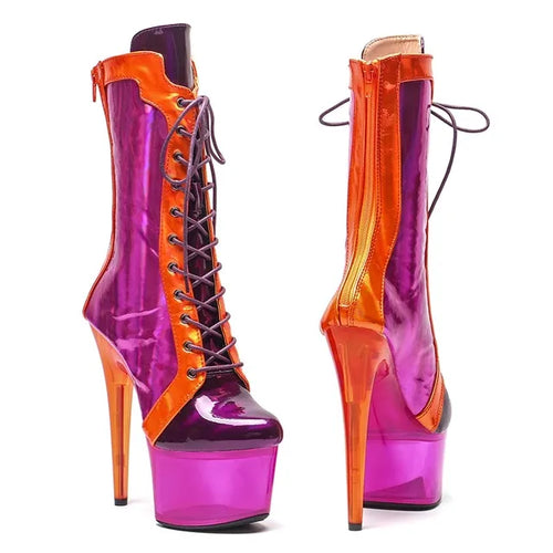 YM & Dancer S626 Women 17CM/7inches PU Upper Plating Platform Sexy High Heels Ankle Boots Pole Dance Shoes 229