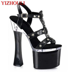 YM & Dancer S1011 Women's shoes with thick heels stage pole dancing shoes 17-18-20 cm sexy shoes, rivet vamp decorative dance shoes