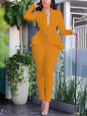 V-Neck Blazer Suit & Pants Set