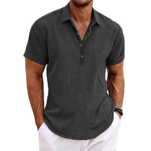 MEN'S LAPEL SHORT SLEEVE COTTON LINEN SHIRT