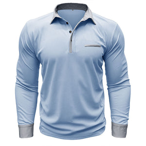 Men's new casual long sleeve lapel Polo shirt Henry shirt men's top