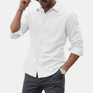 Men's lapel long sleeve solid color shirt