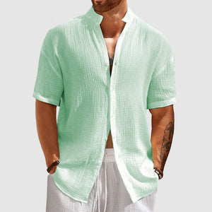 Men's Casual Pleated Textured Short Sleeve Shirt