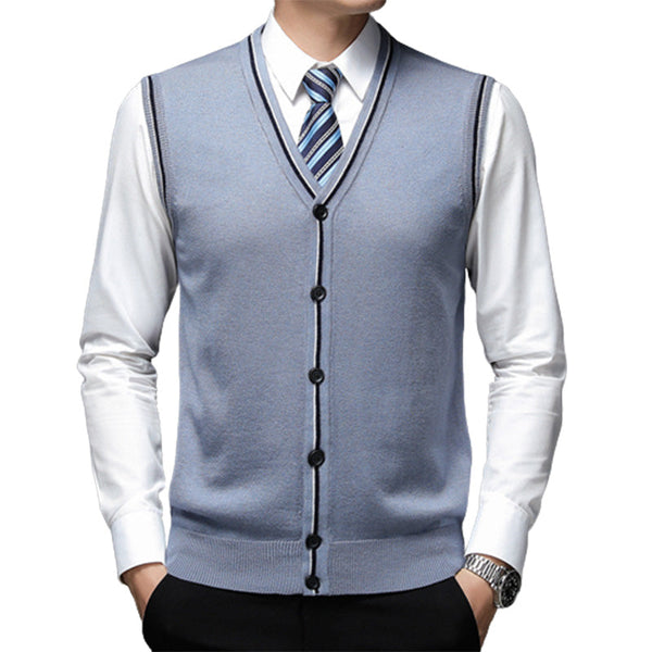 Men's V-neck Vest Knitted Cardigan Cashmere Vest