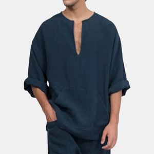 Men's Linen Ethnic Style Loose Flared Long-Sleeved T-Shirt