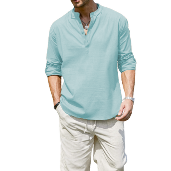 Men's Cotton Linen Casual Long Sleeve Shirt