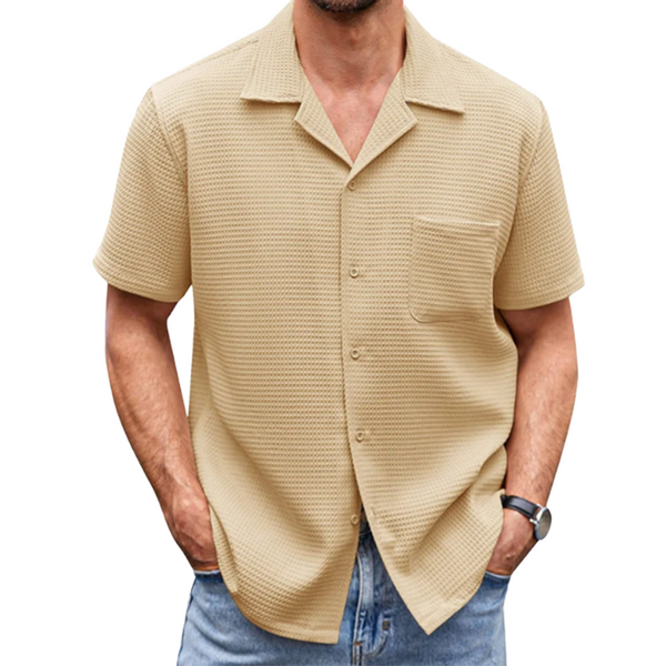 Men's Cotton Linen Casual Button Down Short Sleeve Shirt