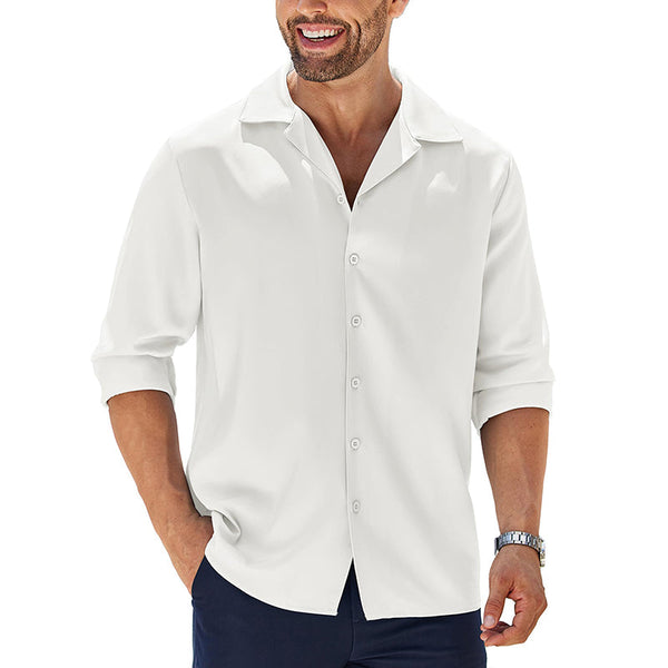 Men's Silky Breathable Pure Cotton Silk Lapel Long Sleeve Shirt