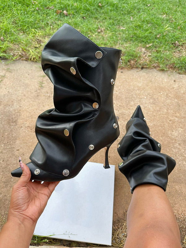 Leather Press Stud Ankle Boots