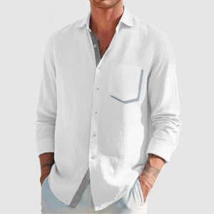 Men's Classic Color Block Patchwork Cotton Linen Shirt