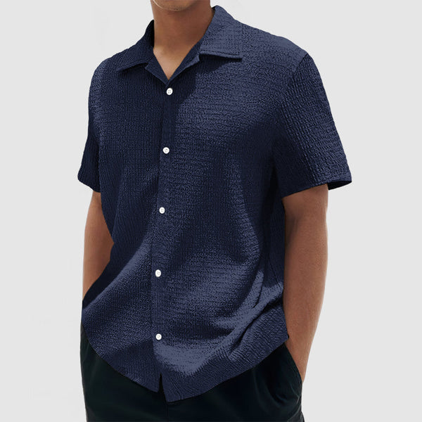 Men's Everyday Casual Cotton Textured Short Sleeve Shirt