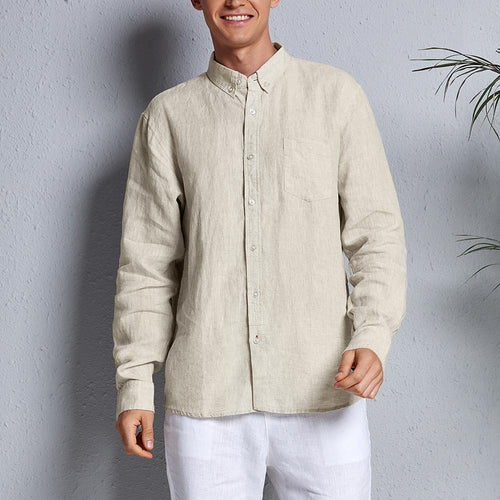 Men's Linen Button Down Pocket Shirt