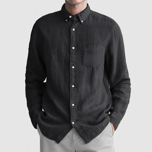 Men's Basic Casual Cotton Linen Pocket Shirt