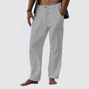 Men's summer cool pure linen wide leg pants thin pure color loose tight rope casual loose pants