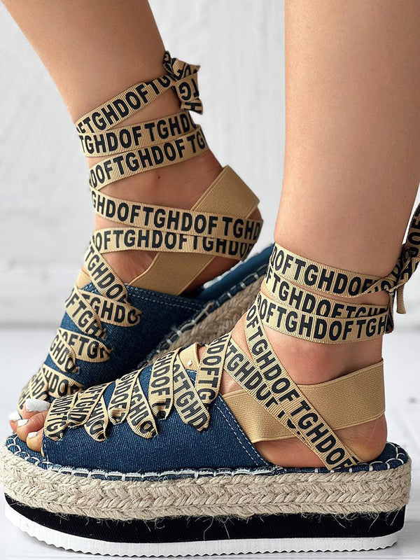 Letter Strappy Platform Sandals