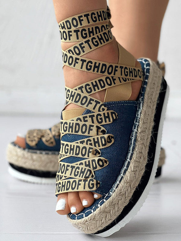 Letter Strappy Platform Sandals