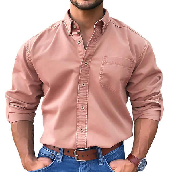 Men's Vintage Washed Cotton Long Sleeve Shirt