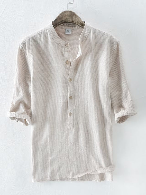 Men's plain linen shirt Men's long sleeve summer casual top