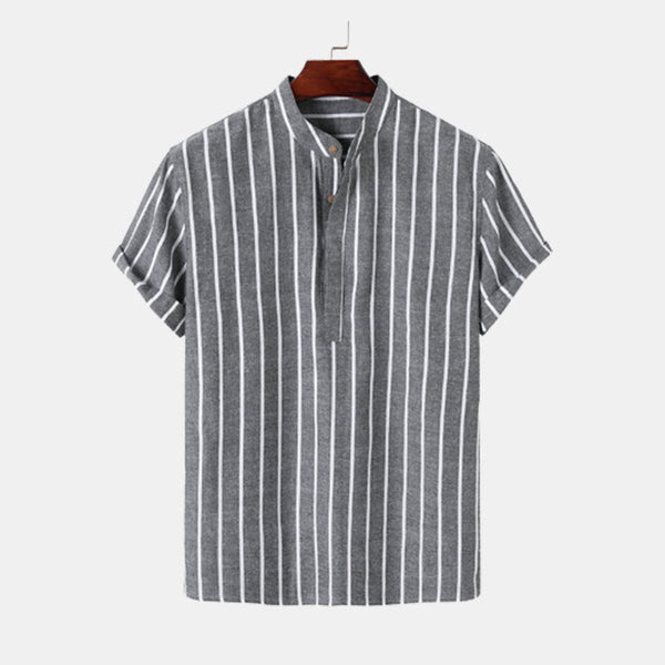 Men's half button casual striped office shirt