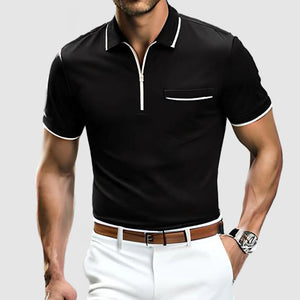 Gentleman's Cotton Colorblocked Zip-Up Polo Shirt