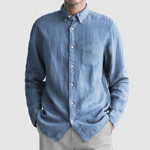 Men's Basic Casual Cotton Linen Pocket Shirt