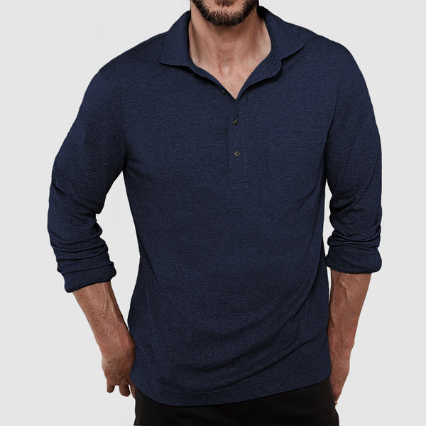 Men's Casual Cotton Long Sleeve Polo Shirt