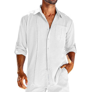 Solid Pocket Single Breasted Cardigan Cotton Hemp Long Sleeve Casual Shirt Top