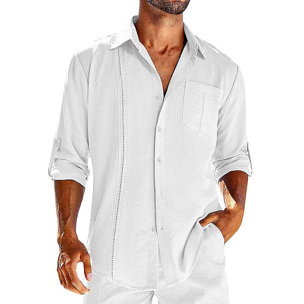 Solid Pocket Single Breasted Cardigan Cotton Hemp Long Sleeve Casual Shirt Top