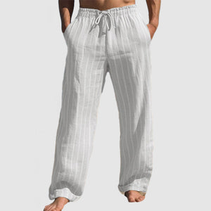 Men's Summer Vacation Striped Cotton Linen Beach Trousers