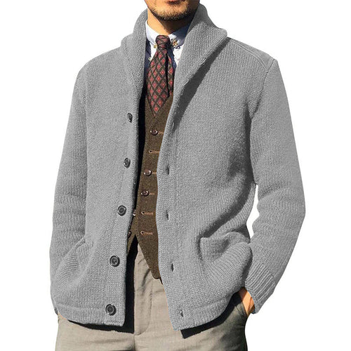 Men's Solid Color Gentleman Long Sleeve Knit Cardigan