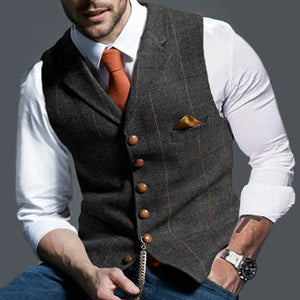 Men's Classic Lapel Check Sleeveless Vest