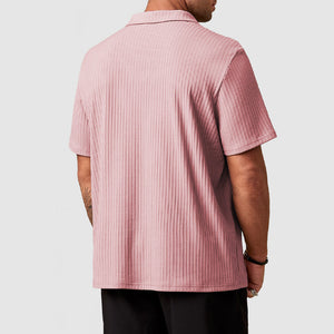 Men's Cotton Knit Striped Textured Short Sleeve Polo Shirt