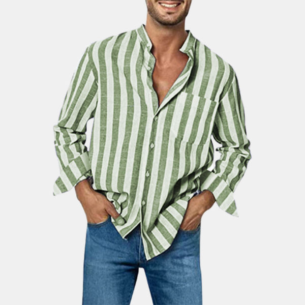 Summer striped casual lapel fitting thin men's shirt