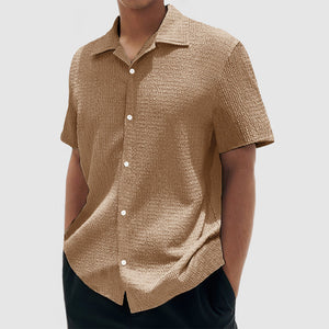 Men's Everyday Casual Cotton Textured Short Sleeve Shirt