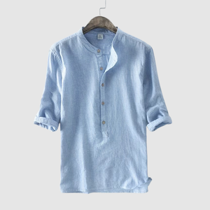 Men's plain linen shirt Men's long sleeve summer casual top