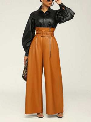 High Waist PU Leather Pants