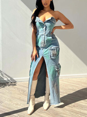 Iridescent Denim Cargo Dress