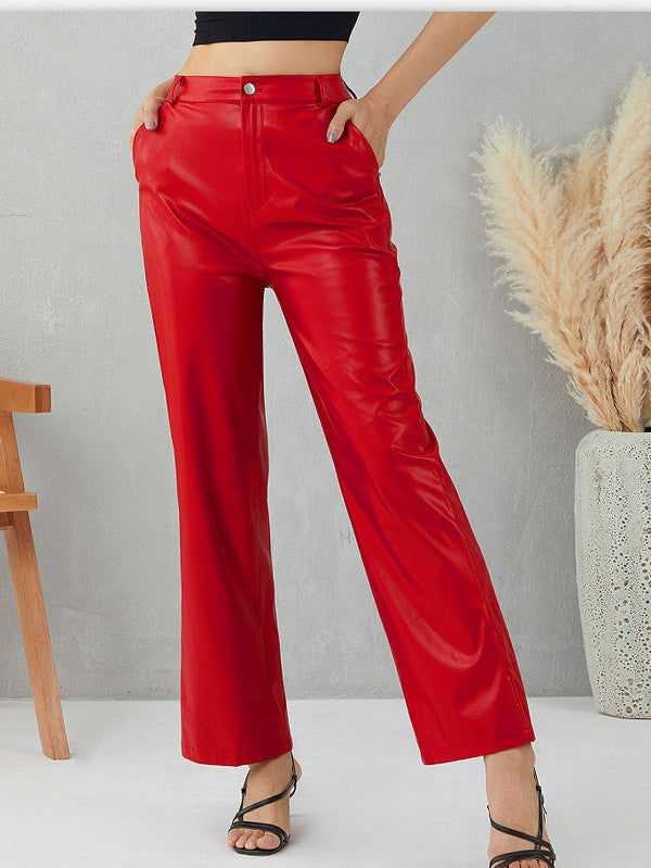 Wide-Leg PU Leather Pants